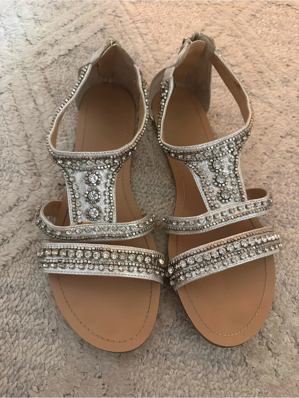 Embellished Silver Gladiator Sandals - Size 11